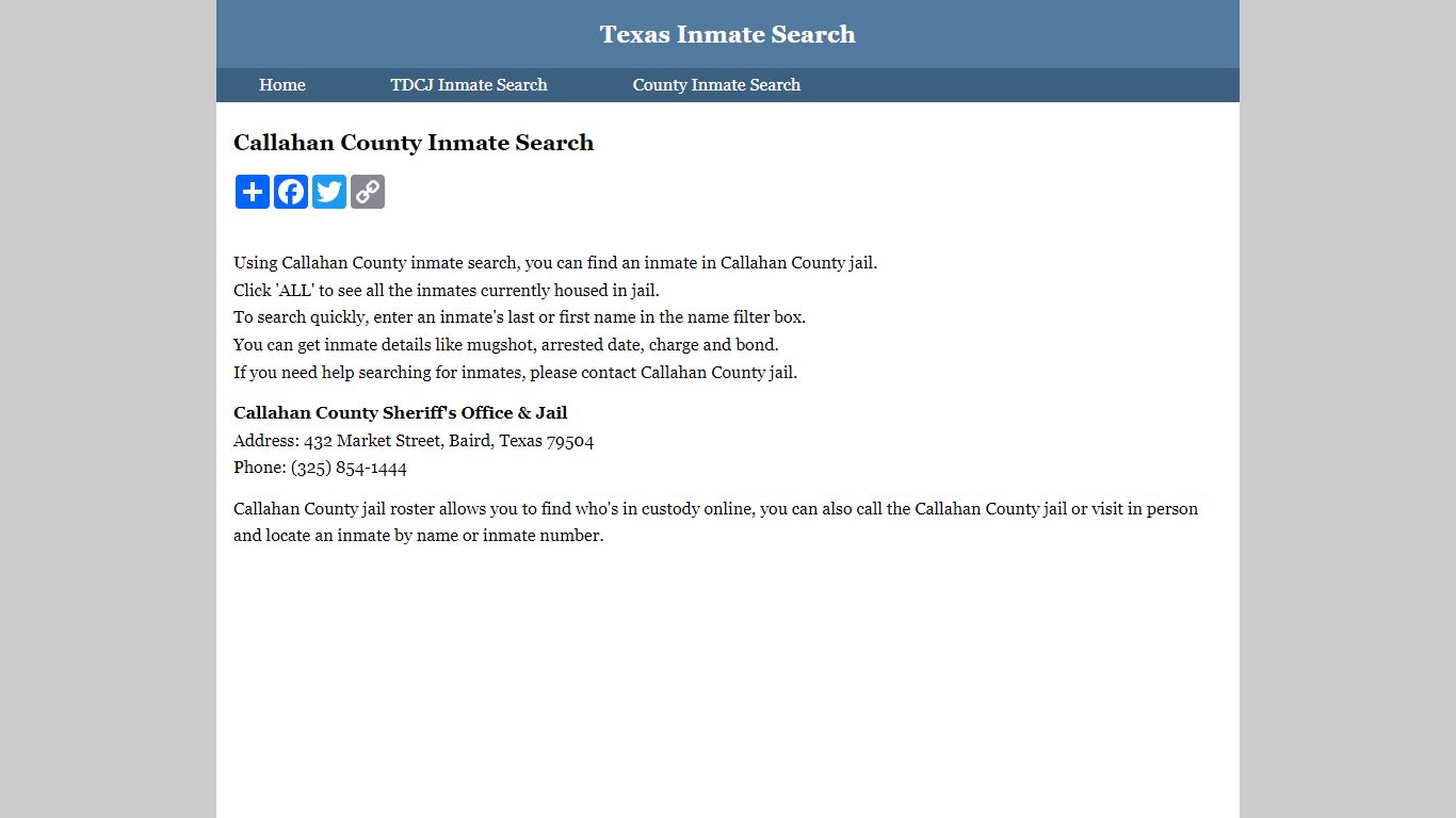 Callahan County Inmate Search