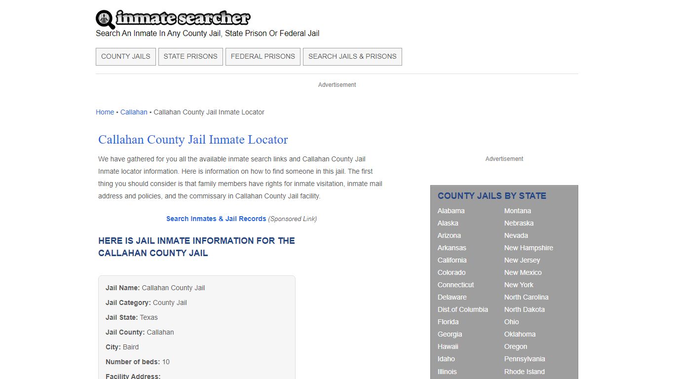 Callahan County Jail Inmate Locator - Inmate Searcher